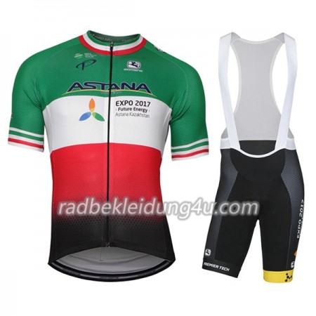 Set Kurzarmtrikot + Trägerhose 2017 Astana Pro Team Italienischer Meister Damen
